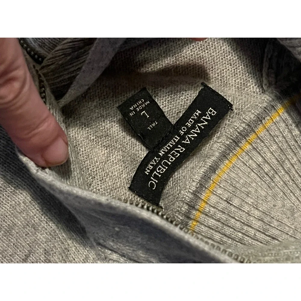 Banana Republic Men's L Merino Wool Sweater Gray Mock Neck Zip Button Collar